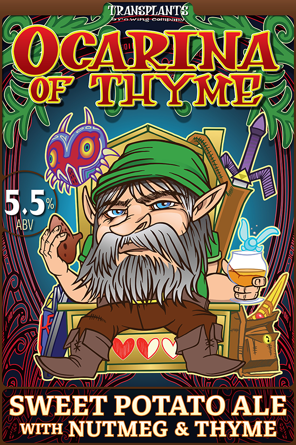 Poster representing the beverage OCARNIA OF THYME, a beer with an alcohol content of 5%, available on tap at Transplants Brewing