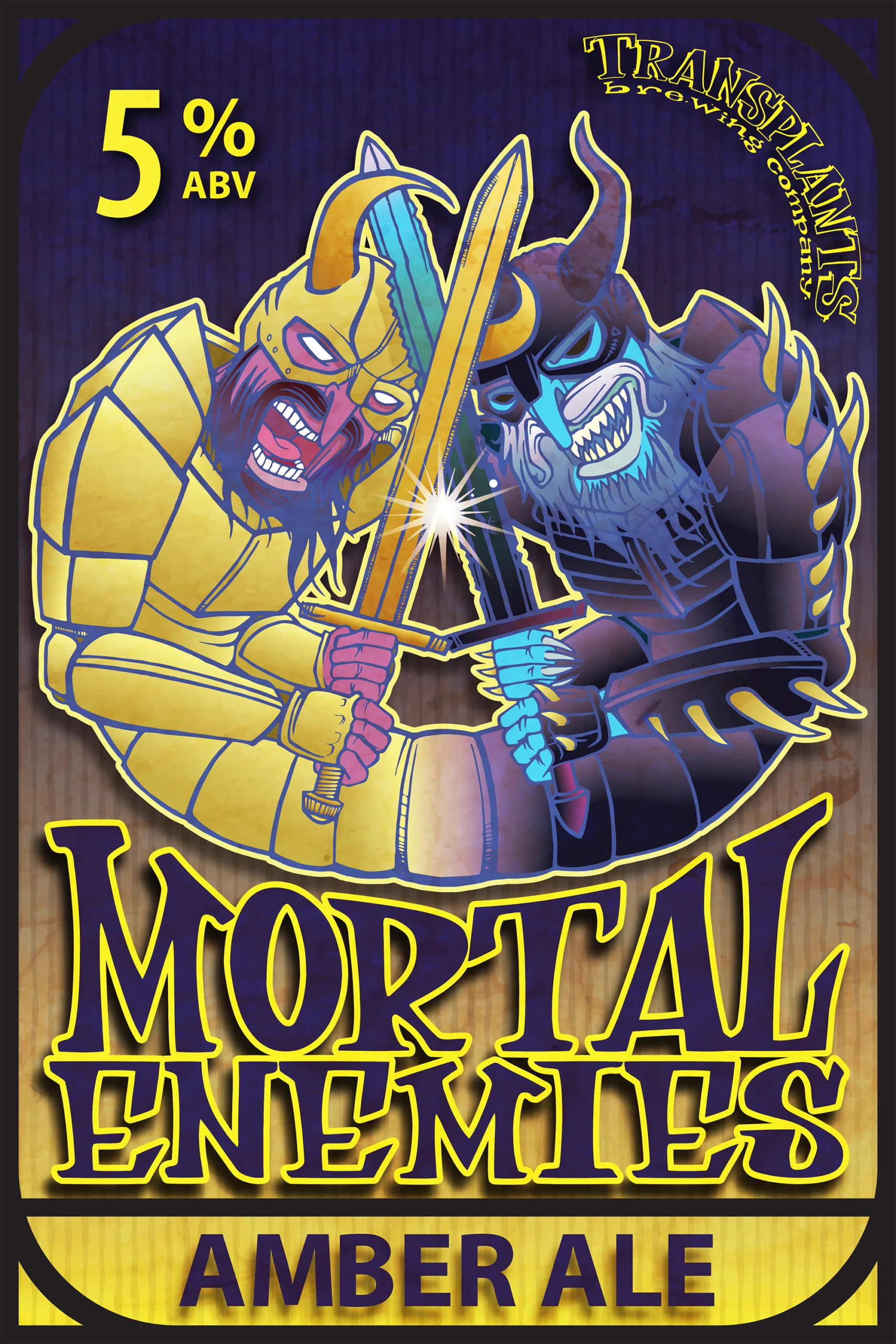 Poster representing the beverage MORTAL ENEMIES, a  with an alcohol content of 5.5%, available on tap at Transplants Brewing
