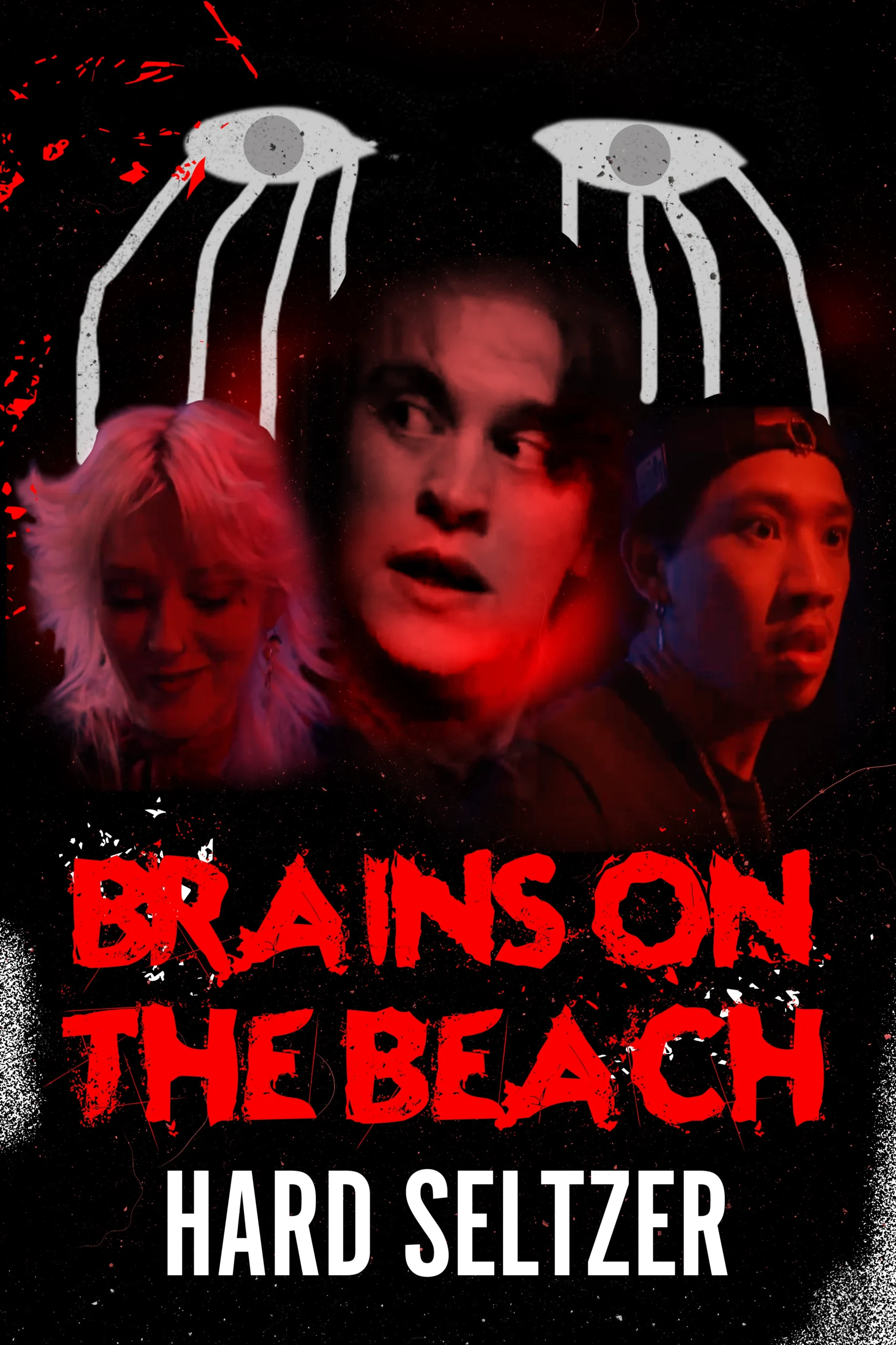 Poster representing the beverage BRAINS ON THE BEACH, a Hard Seltzer with an alcohol content of 4.5%, available on tap at Transplants Brewing