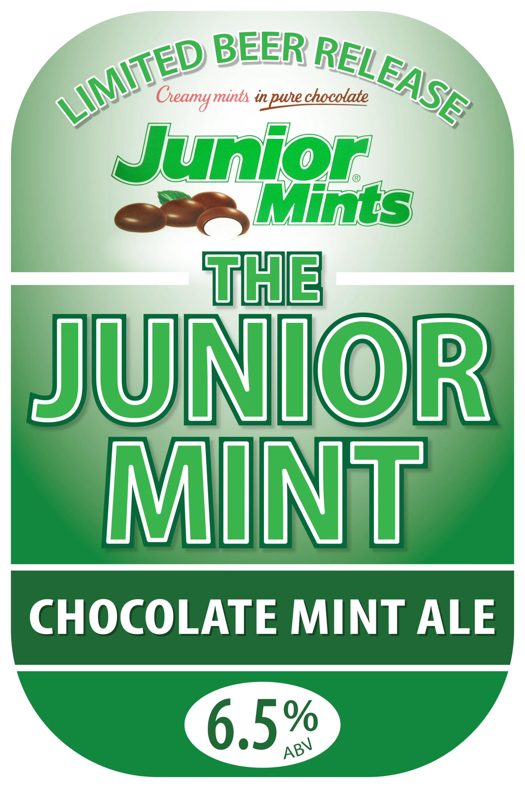 Poster representing the beverage THE JUNIOR MINT, a Porter with an alcohol content of 5%, available on tap at Transplants Brewing