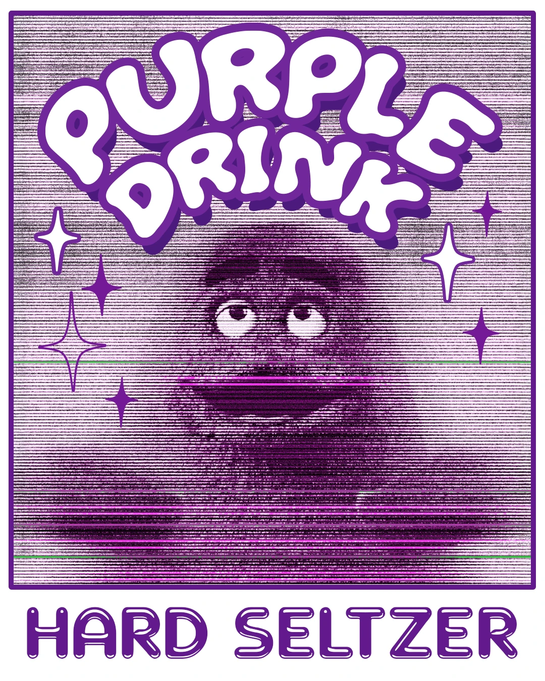 Poster representing the beverage PURPLE DRINK, a Hard Seltzer with an alcohol content of 5%, available on tap at Transplants Brewing