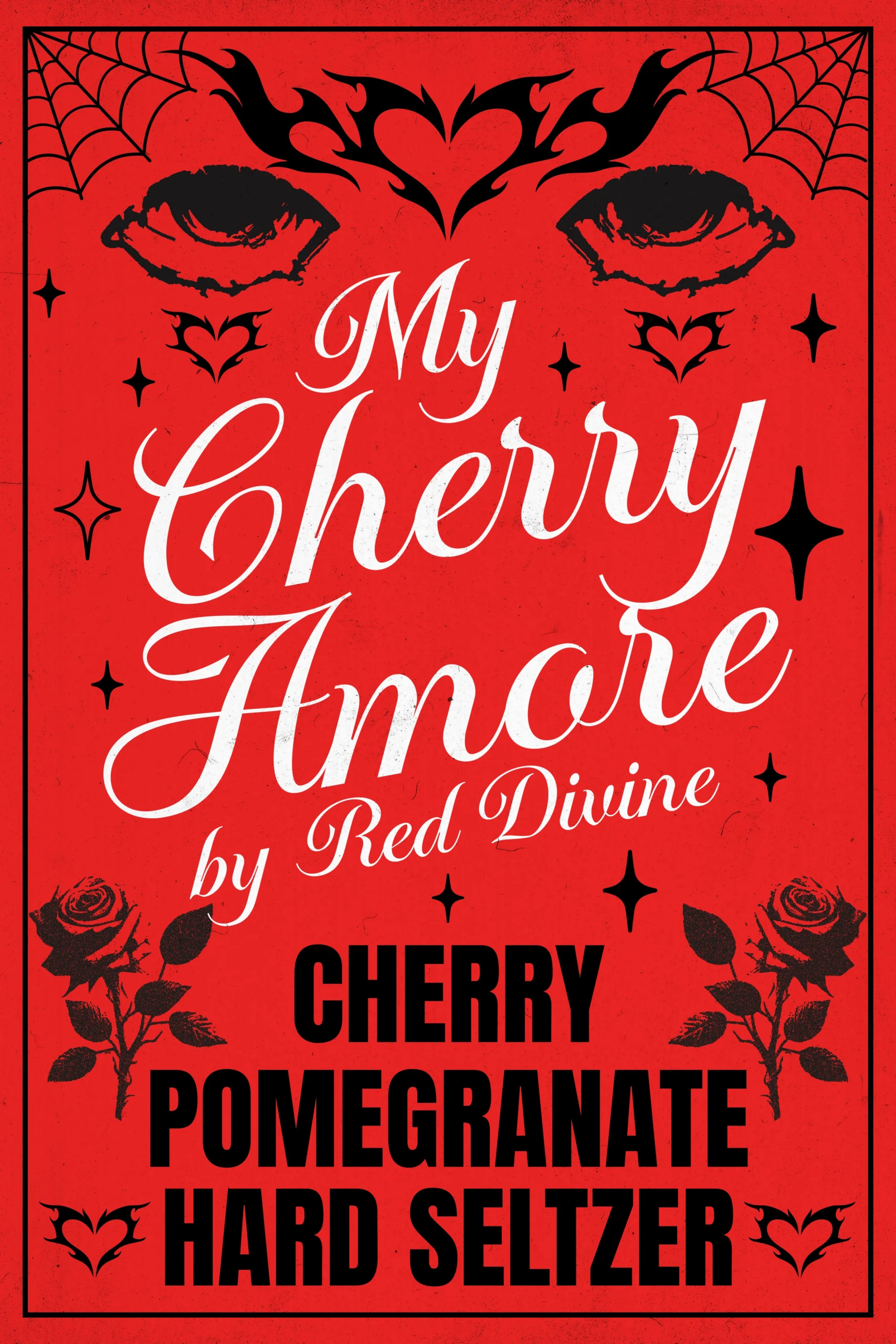Poster representing the beverage CHERRY AMORE CHERRY POMEGRANATE HARD SELTZER, a  with an alcohol content of 5%, available on tap at Transplants Brewing