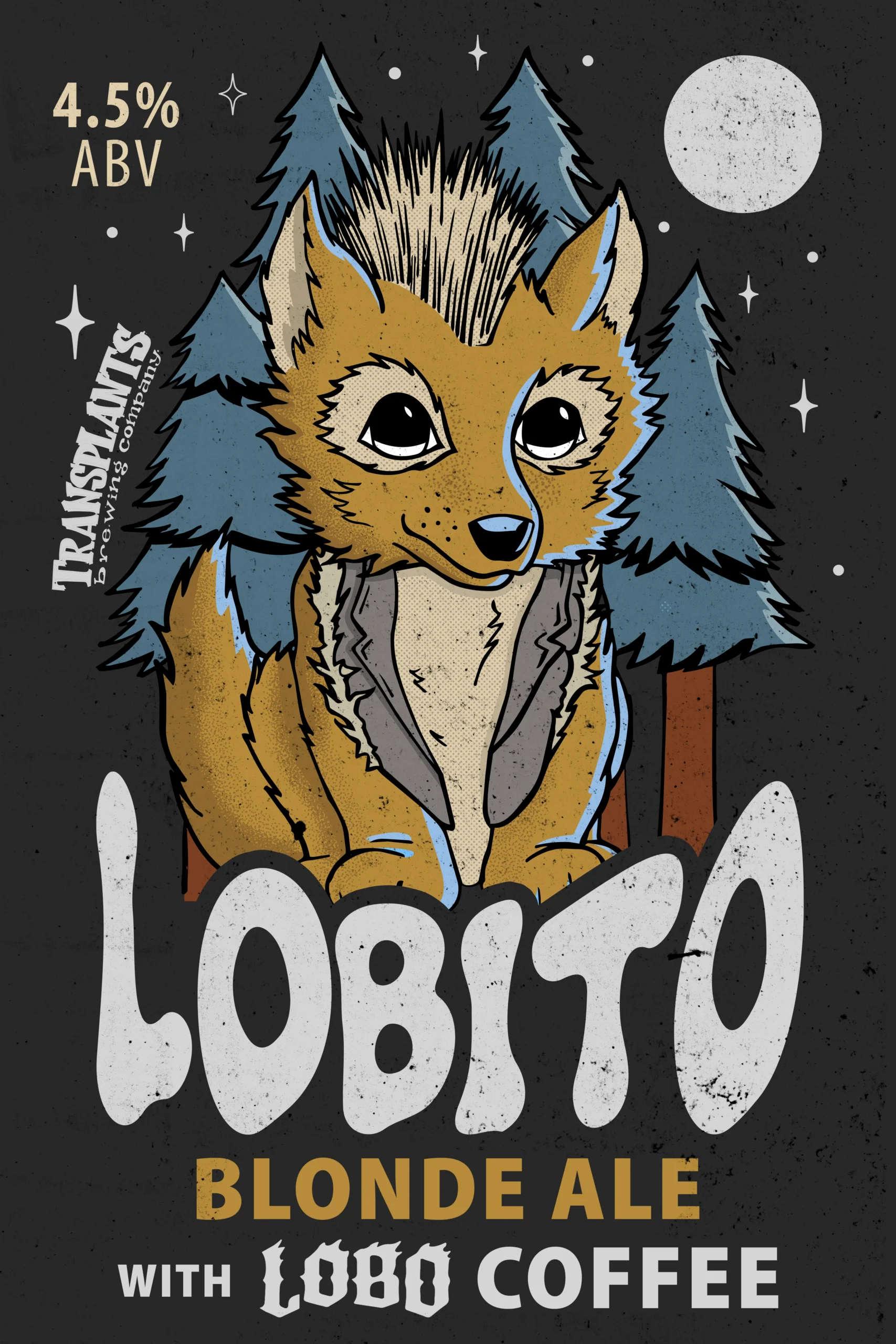 Poster representing the beverage LOBITO BLONDE ALE WITH COFFEE, a  with an alcohol content of 4.5%, available on tap at Transplants Brewing